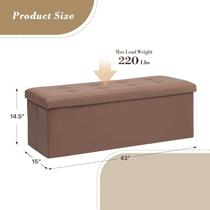 Athena Collection 43" Storage Ottoman Bench Folding Bench - Image 3
