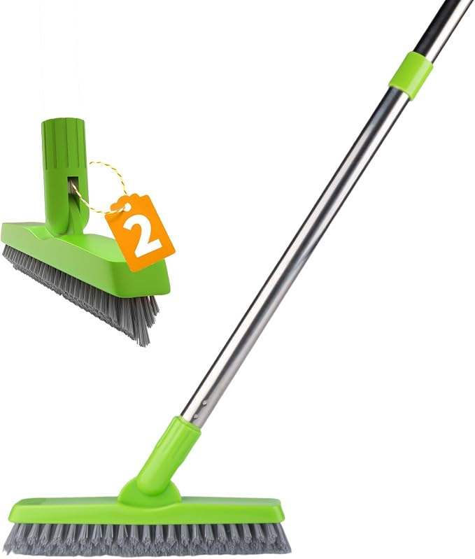 ITTAHO 2 Pack Grout Brush with Long Handle, Swivel Cleaning Grout Line Scrubber by ITTAHO