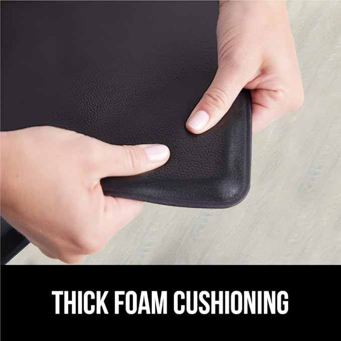GORILLA GRIP 2 Pack Comfortable Cushioned Kitchen Mats for Floor, 17x29 + 17x59, Waterproof and Stain Resistant, 1/2 Inch Thick Soft Ergonomic Standing Desk Anti Fatigue Mat, Foam Supports Feet, Black
