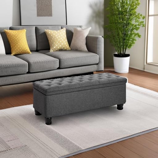 SONGMICS Storage Ottoman, Storage Bench, Tufted Entryway Bedroom Bench - Image 6
