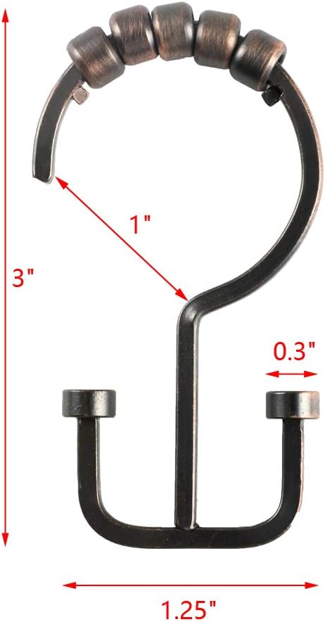 Utopia Alley HK1RB Deco Flat Double Roller Shower Curtain Hooks; Oil Rubbed - Image 6