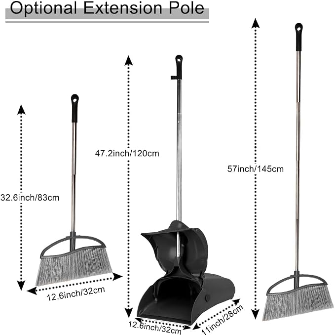Long Handle Heavy Duty Broom and Dustpan Set, Outdoor and Commercial Upright - Image 2