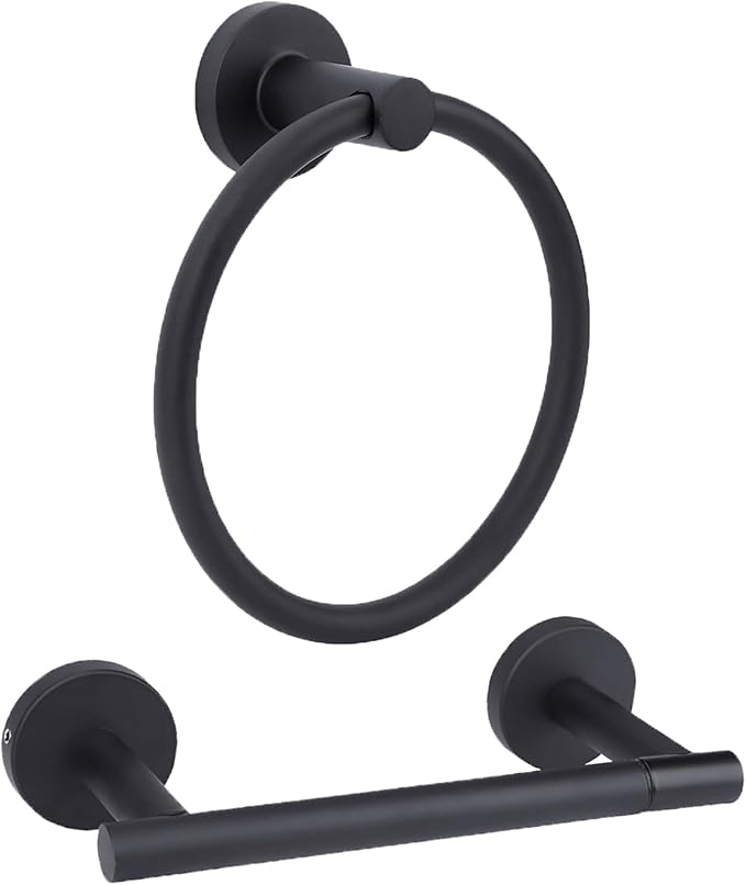 Matte Black Toilet Paper Holder Set, Stainless Steel Towel Ring, Double Post by Ntipox