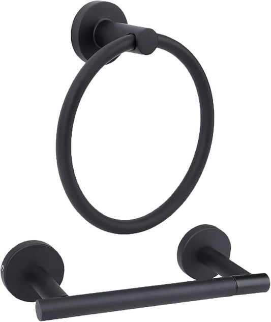 Matte Black Toilet Paper Holder Set, Stainless Steel Towel Ring, Double Post by Ntipox