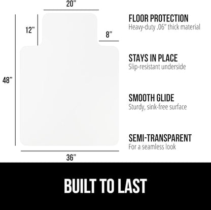 GORILLA GRIP Slip Resistant Office Chair Mat for Hardwood Floors, 36x48 Lip Smooth Glide Under Desk Hard Wood Floor Protector, Stay in Place Plastic Computer Mats for Rolling Office Chairs, Clear