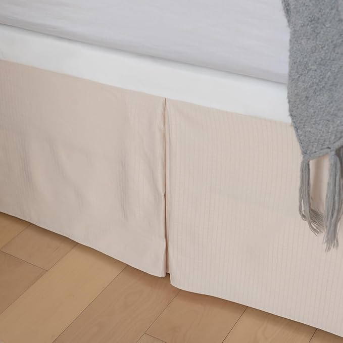 Full Bed Skirt, Grid Plaid Soft Quadruple Pleated Ruffle Bed Skirt, Tailored Dust Ruffle 14 Inch Drop Easy Fit, Machine Washable (Beige)