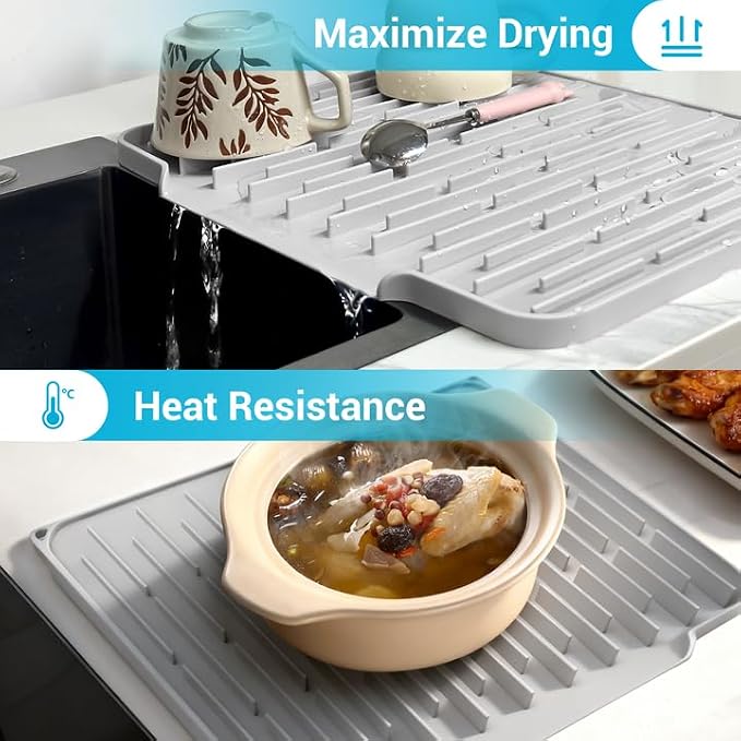 Silicone Dish Drying Mat for Kitchen Counter, Foldable & Heat Resistant Drying - Image 4
