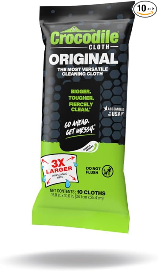 Crocodile Cloth Original Cleaning Wipes – 10 Hand & Tool Industrial Cleaning by CrocodileCloth