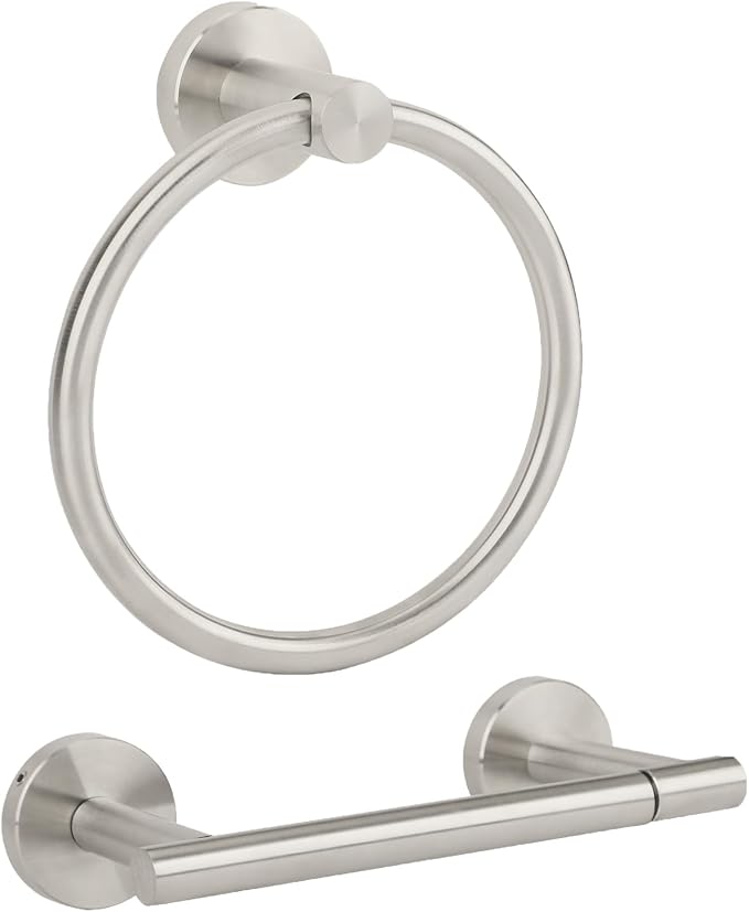 Brushed Nickel Toilet Paper Holder Set, Stainless Steel Towel Ring, Double Post by Ntipox