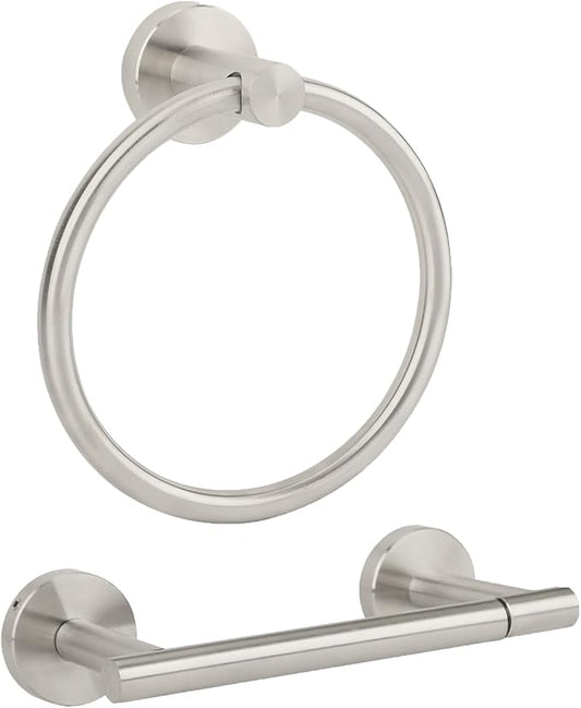 Brushed Nickel Toilet Paper Holder Set, Stainless Steel Towel Ring, Double Post by Ntipox