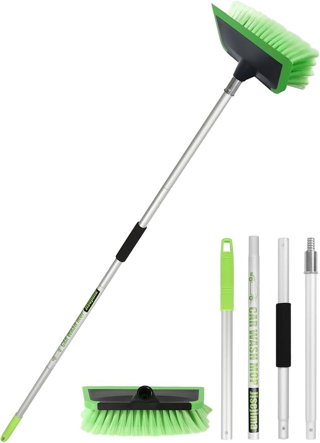 2 in 1 Car Wash Brush with Squeegee PBT Soft Bristle Truck Scrub Detail Brush by Jisejima