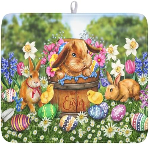 Easter Bunnies Eggs Dish Drying Mat by Sweetshow