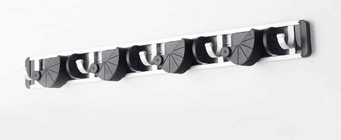 HUJI Wall Mount Broom Clamp Holder 4 Positions Grip Organizer & 5 Hooks Rack - Image 4