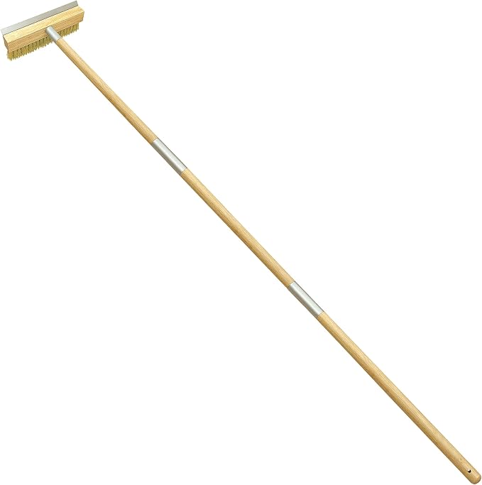 Pizza Oven Brush with Scraper, 60-Inch adjustable-length Long Wood Handle Brass by RLRUI