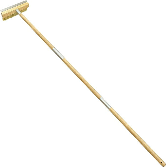 Pizza Oven Brush with Scraper, 60-Inch adjustable-length Long Wood Handle Brass by RLRUI