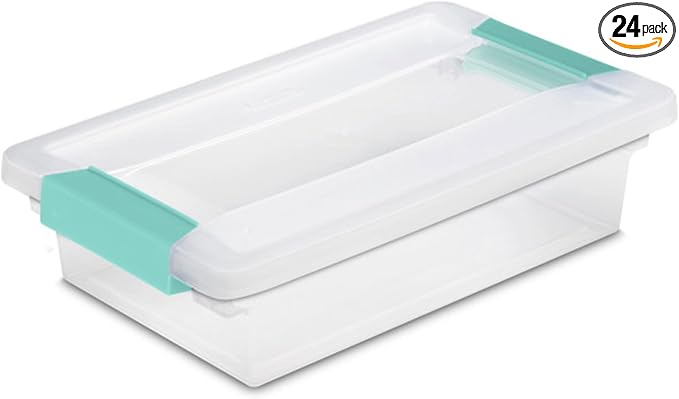 Sterilite 24-Pack Clip Box, Stackable Clear Plastic Bins by Sterilite