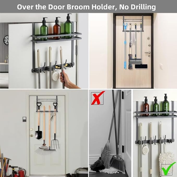 Broom Holder Over The Door Over Door Broom and Mop Rack Over The Door Hooks - Image 6