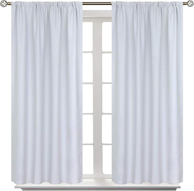 BGment Rod Pocket Room Darkening Curtains 54 Inches Length - Thermal Insulated Bedroom Curtain for Short Window, 42 x 54 Inch, 2 Panels, Greyish White