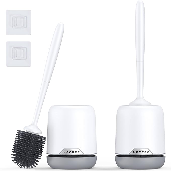 Lefree 2 Pack Silicone Toilet Bowl Brush and Holder Set by Lefree