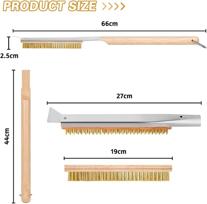 Pizza Oven Brush, BBQ Grill Cleaning Brush Non Scratch Heat Proof Brass Bristles - Image 2
