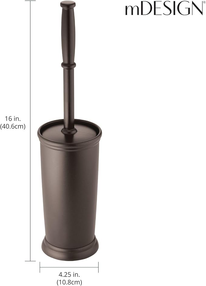 mDesign Metal Freestanding Slim Toilet Bowl Brush and Holder - Image 4