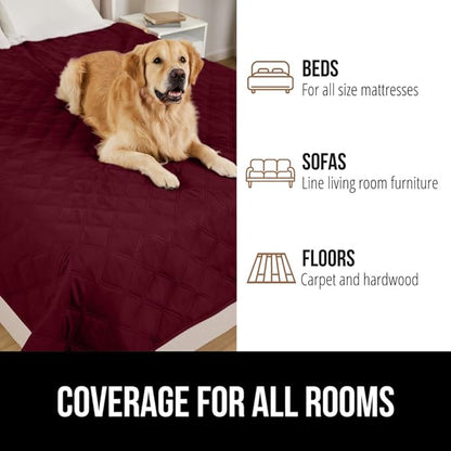 GORILLA GRIP Waterproof Bed Cover for Dogs, 102x82, Gripped Slip Resistant Backing, Leak Proof Washable Dog Blanket Covers Sofa, Couch, Sectional, Crate, Car, RV Seats, Pet Puppy Essentials, Burgandy