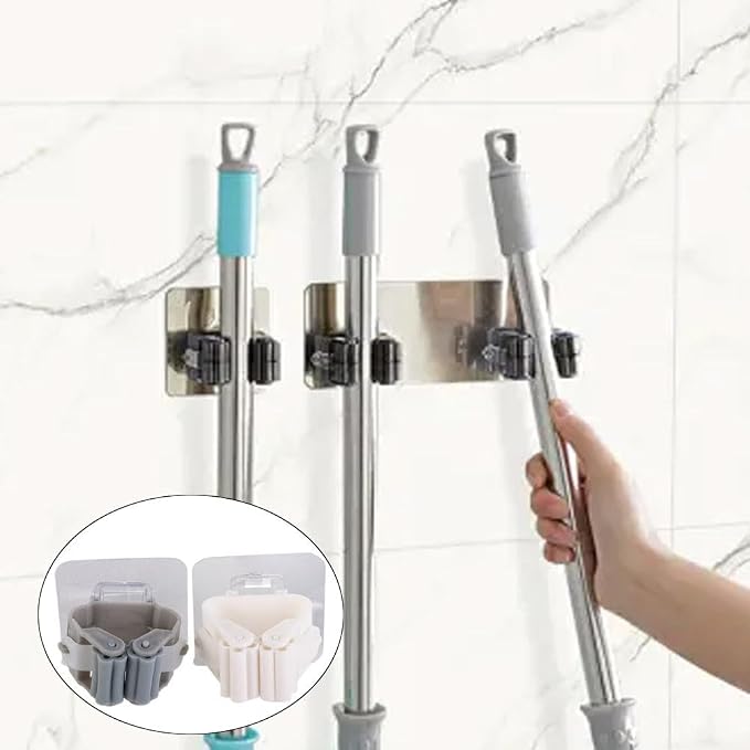 Kopida 6Pcs Mop and Broom Holder Wall Mount Broom Organizer Mop Storage Rack - Image 4