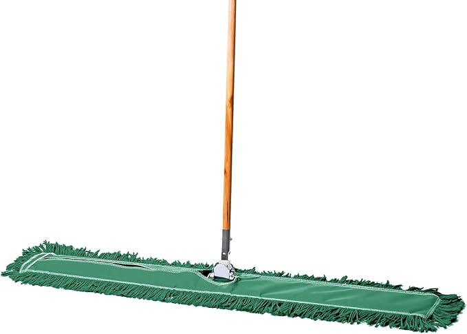 48 Inch Green Commercial Dust Mop & Floor Sweeper – Wood Handle Floor Mop by TidyTools