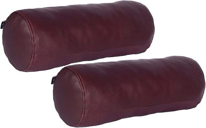 Neck Roll Pillow Cushion Cover, 18x6 Inch Full Moon Round Bolster Pillow Case, Cylinder Soft Lambskin Leather Pillowcase for Head, Spine & Neck Support During Sleep - Dark Maroon Pack of 2
