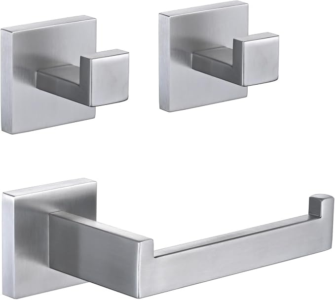 3PCS Bathroom Hardware Set, Brushed Nickel Toilet Paper Holder, 2 Square Towel by Unknown