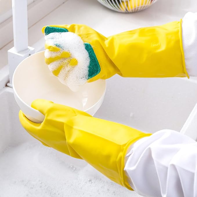 2 Pairs Latex Gloves Kitchen Dishwashing Gloves Kitchen Latex Gardening - Image 2