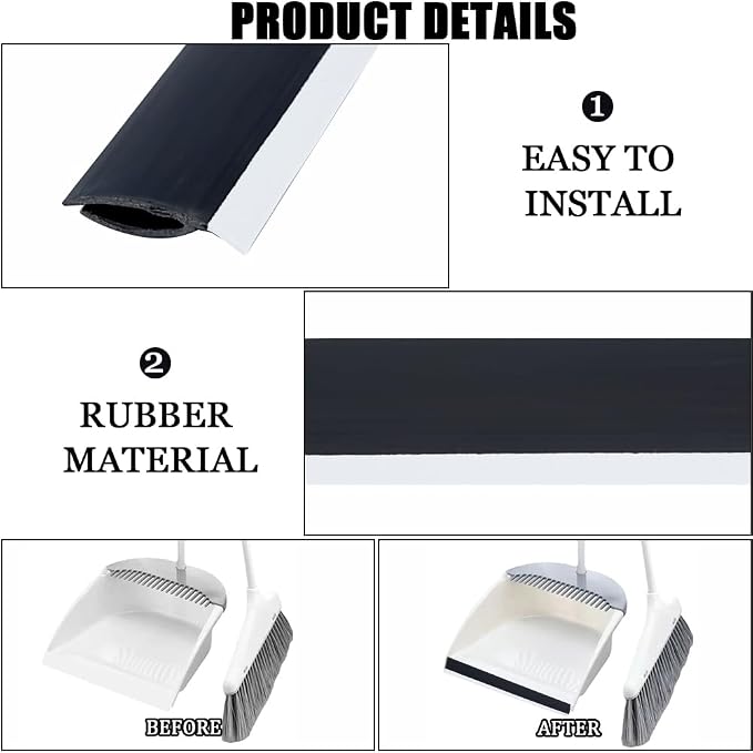 CRASPIRE 4Pcs Dustpan Rubber Edge Strips Adhesive Replacement Lip Black Broom - Image 5
