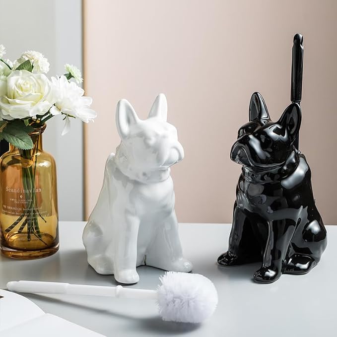 Comeon Ceramic Dog White/Black Toilet Brush and Holder Set, Plastic Handled - Image 9