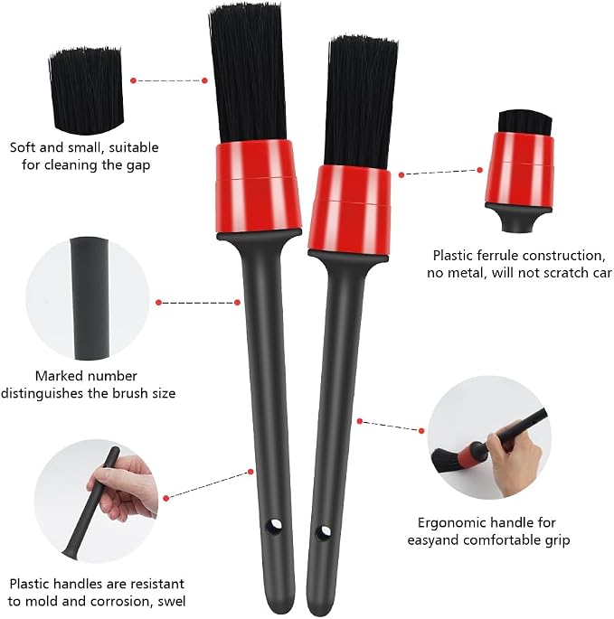 9pcs Detailing Brush Set, Interior Cleaning Brush, Steel Wire & Tire Brush - Image 2