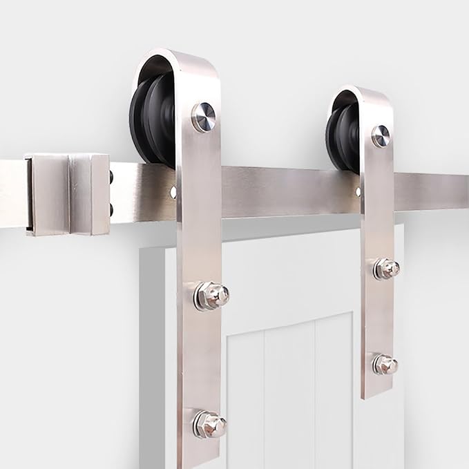Stainless Steel J-Shape Basic Contemporary Sliding Barn Door Hardware Kit - Image 6