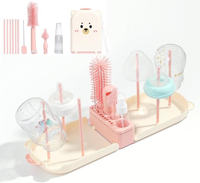 6 In1 Baby Bottle Brush Kit, Portable Silicone Bottle Brush Cleaner Set by Onluckdeer