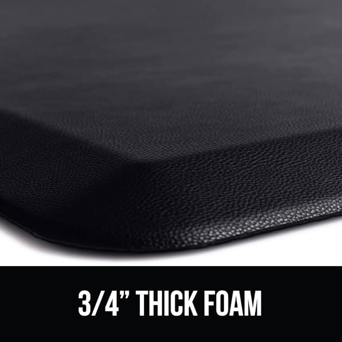GORILLA GRIP Comfortable Cushioned Kitchen Mats for Floor, 48x20, Waterproof and Stain Resistant Soft Top, 3/4 Inch Thick Ergonomic Standing Desk Anti Fatigue Mat, Foam Supports Ankles and Feet, Black