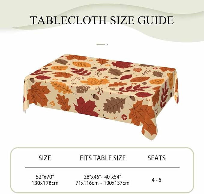 Fall Leaves Table Cloth 52x70 Maple Brown Autumn Pine Nut Harvest Tablecloth - Image 4