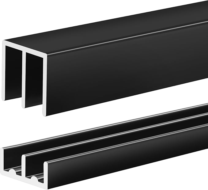 Landical 1 Set 4 ft Black Aluminum Sliding Door Track Set by Landical