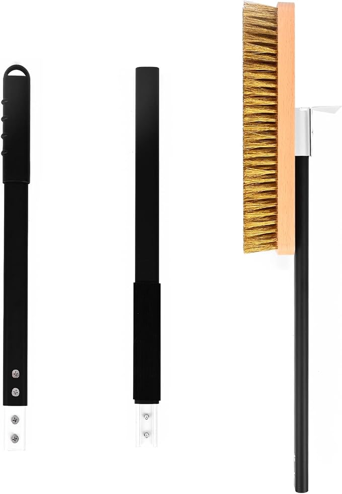 Large Pizza Oven Brush with Scraper, 10.7" Length Brass Bristles Grill Brush - Image 3