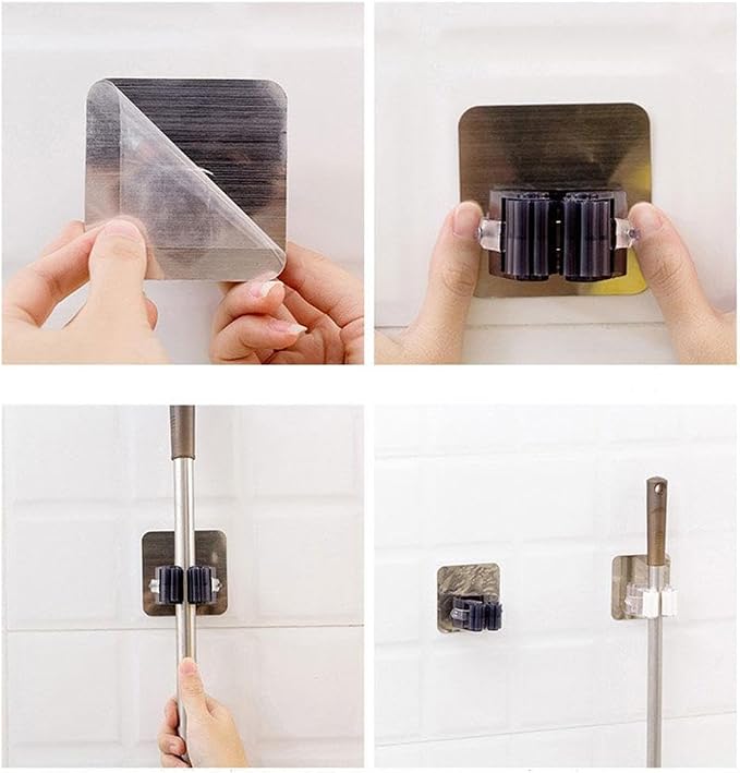 SEIWEI 3 Pcs Wall Mounted Mop Holder Self-Adhesive Broom and Mop Grippers - Image 9