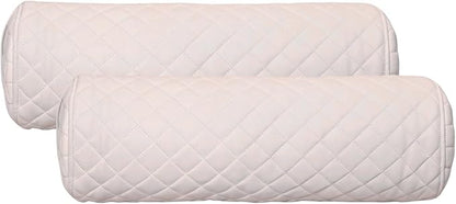 Neck Roll Pillow Cushion Cover, 24x6 Inch Full Moon Round Bolster Pillow Case, Cylinder Soft Lambskin Leather Pillowcase for Head, Spine & Neck Support During Sleep - Quilted White Pack of 2