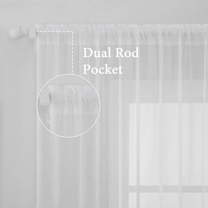 MIULEE White Window Sheer Curtains for Bedroom Living Room Solid Elegant Net Drapes 2 Panels Width 38 x Length 84 Inches