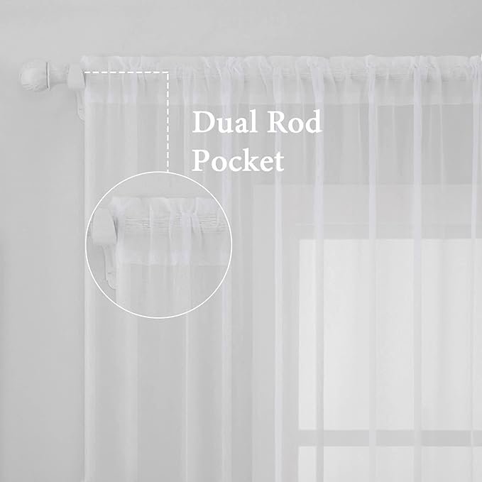 MIULEE 2 Panels Solid Color White Sheer Window Curtains Elegant Window Voile Panels/Drapes/Treatment for Bedroom Living Room (54 X 104 Inches White)