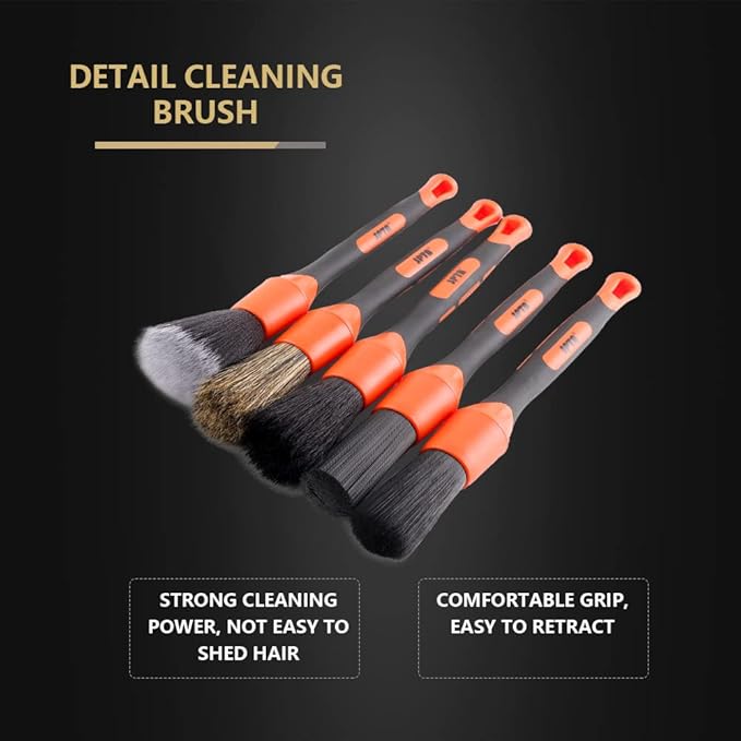 SPTA Car Detailing Brush Set, 5 Pack Soft Boar Hair Auto Detail Brush Kit - Image 2
