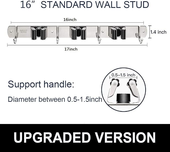 IMILLET Broom and Mop Holder Wall Mounted, Stainless Steel Broom Holder Mop - Image 4