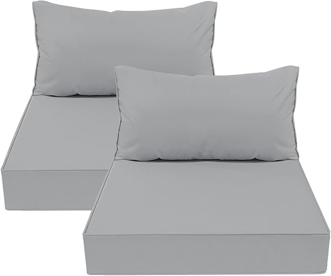AAAAAcessories Outdoor Deep Seat Cushions, Waterproof, Fade-Resistant Patio Furniture Replacement Cushions, 25.5" x 25.5" x 5" + 25.5" x 13.5", Set of 2, Gray