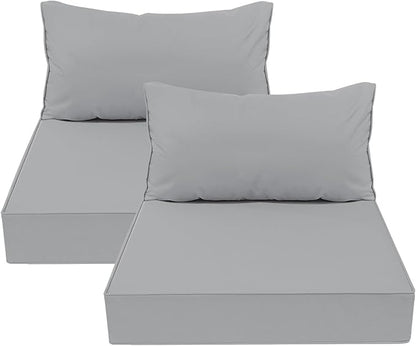 AAAAAcessories Outdoor Deep Seat Cushions, Waterproof, Fade-Resistant Patio Furniture Replacement Cushions, 25.5" x 25.5" x 5" + 25.5" x 13.5", Set of 2, Gray