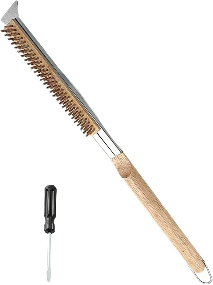 21 Inch Pizza Oven Brush with Scraper, Brass Bristles, Outdoor BBQ Grill by Unknown