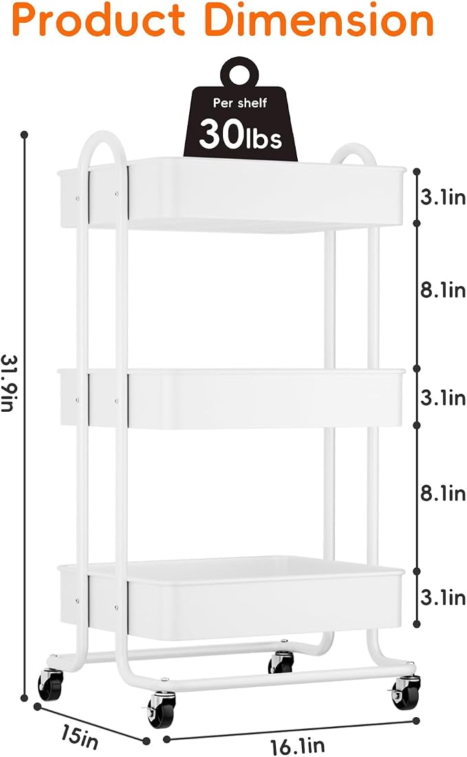 3 Tier Metal Rolling Utility Cart Organizer, Cleaning Supplies Carts - Image 7